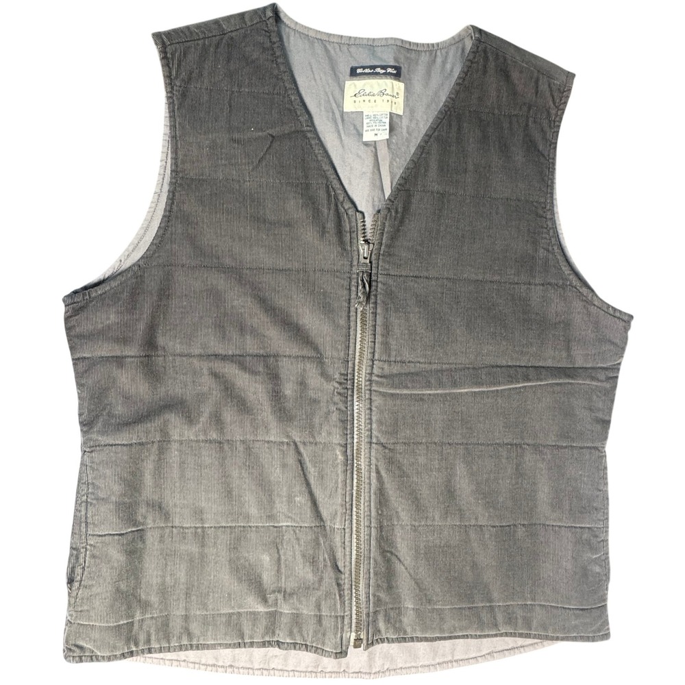 Eddie Bauer Collins Bay Vest Brown Corduroy Quilted Zip Pockets 0507 Womens M